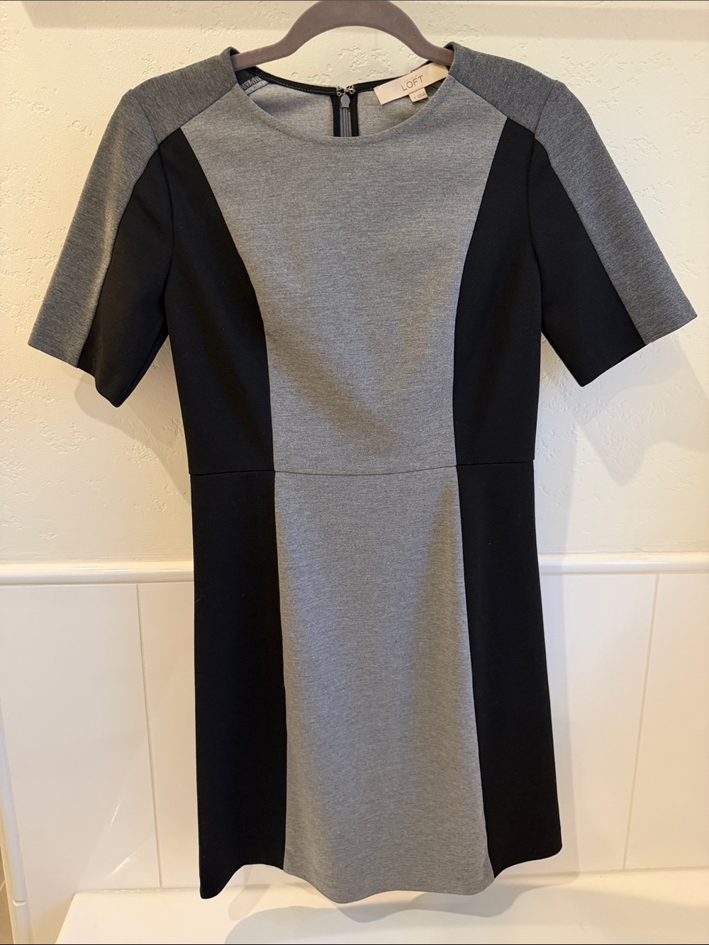 LOFT Black and Grey Ponte Colorblock Sheath Dress